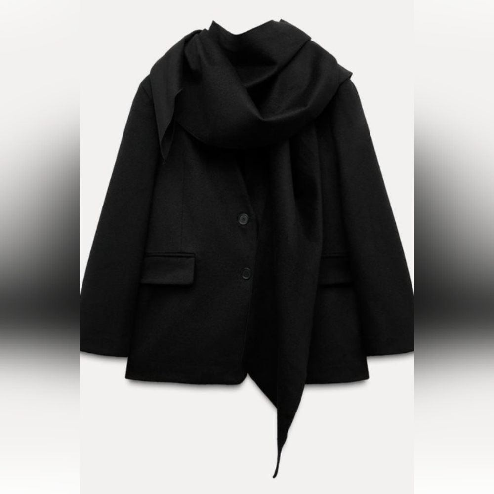 Zara Oversized Wool Scarf Blazer Sz M-L